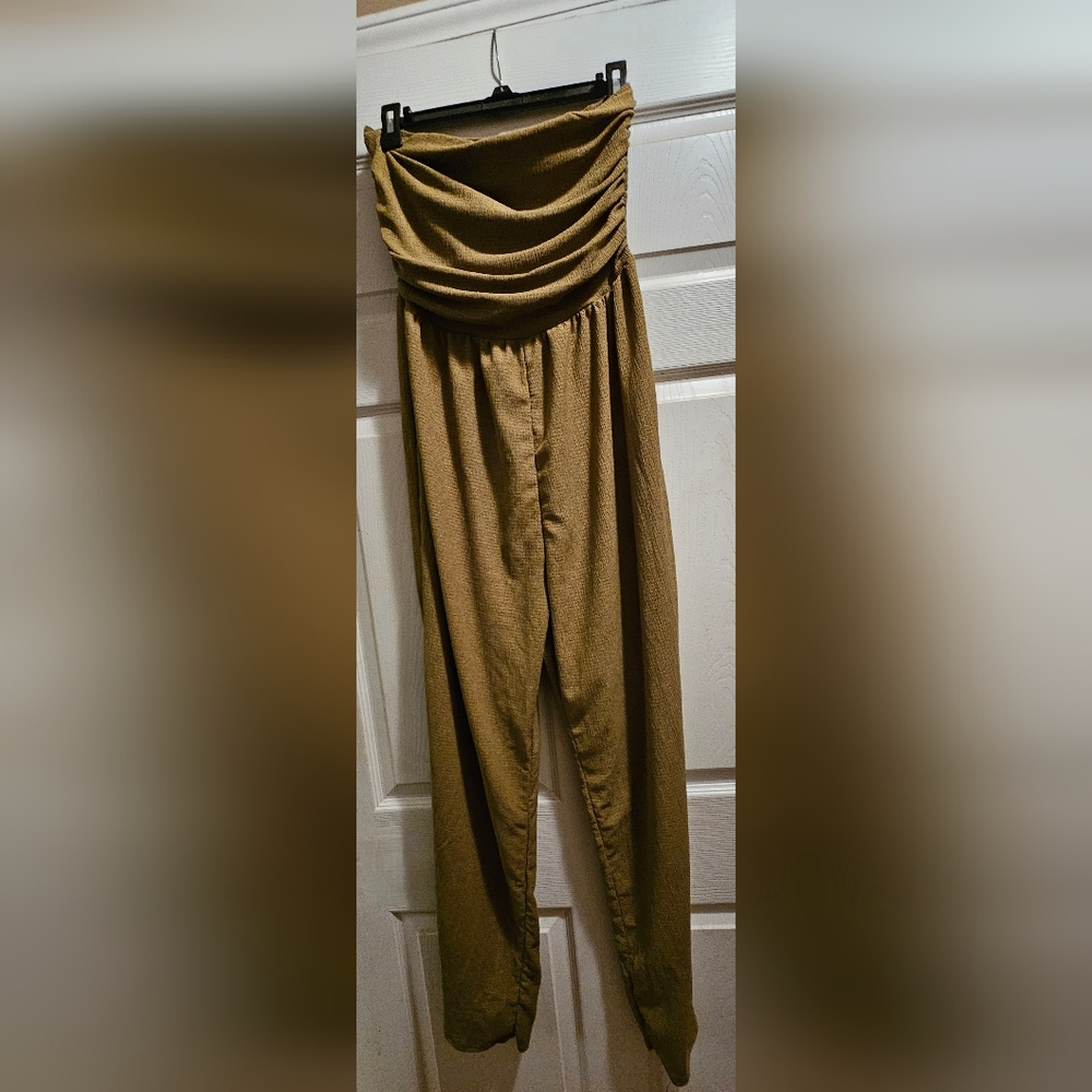 Medium Olive Green Strapless Jumpsuit